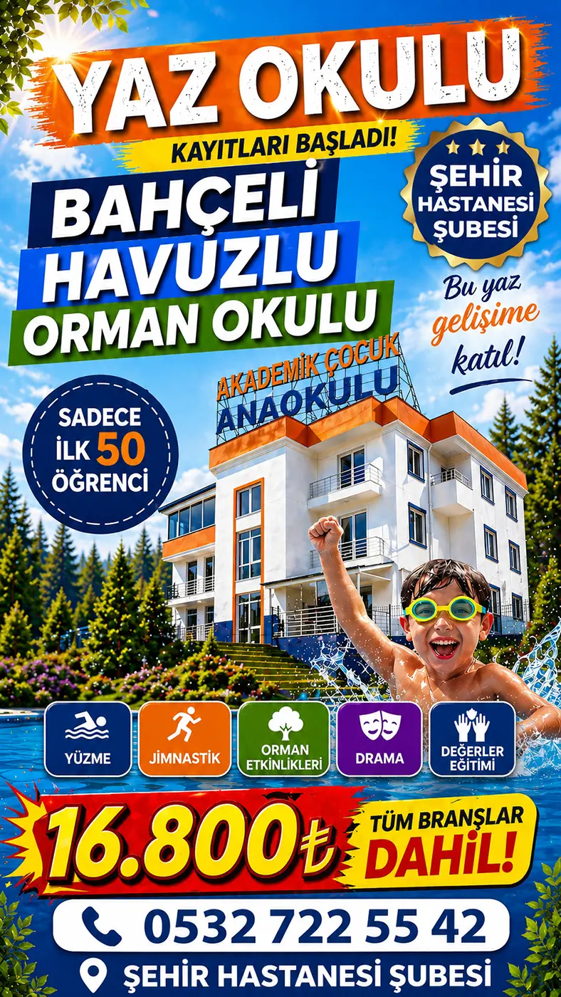 Yaz Okulu 2026 — Bahçeli, havuzlu orman okulu · Akademik Çocuk Şehir Hastanesi Şubesi
